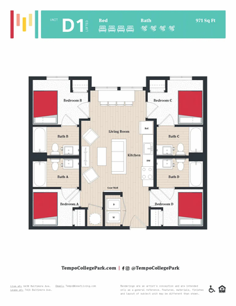 Bedroom C, private bathroom and window - Tempo College Park Summer Sublet