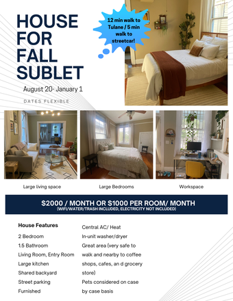 Flyer, can send more videos and photos upon request! - Fall sublet! Private house near campus