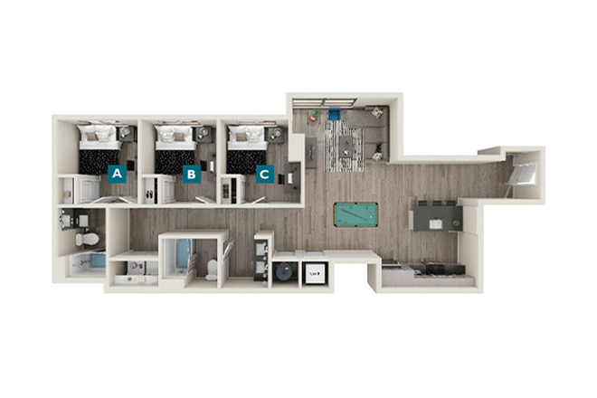 This is an overlook of the apartment, and this is showing your room which would be room B. - The Legacy at Centennial