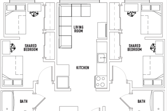 Floor plan of the whole apartment. Subletting only bedspace in room A - Lightview Apartments