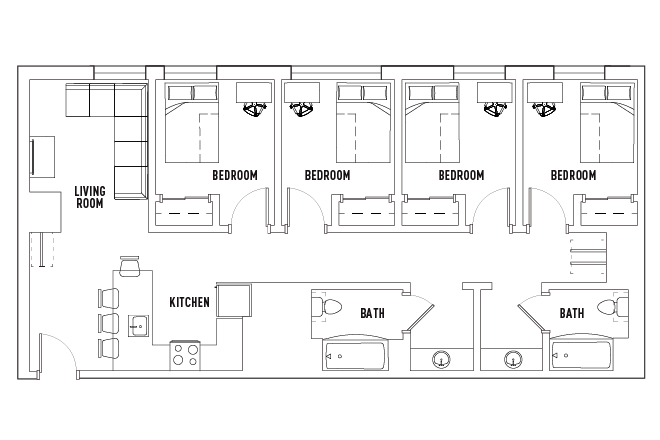 Full Apartment Floor Plan - Lightview 4 BED 2 BATHS 2025 - 2026 Re-let [1 BR Available]