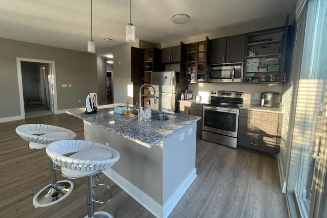 Living room - Downtown Durham Lease Takeover – Corner Unit, Direct Bus to Duke Apartments