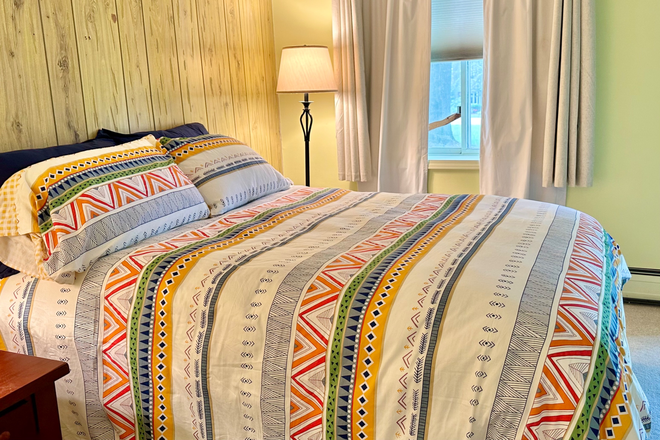 Window & slider have blackout curtains. - South Burlington Homeshare: Ground Floor Bedroom