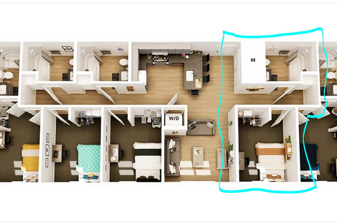 Floorplan - Union Knoxville - Subletting 1BR in a 5BR/5Bath for 2025-2026 School Year Apartments