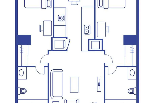 Floor Plan - University View Tower 1 2x2 Apartment for Rent Spring/Summer 2026