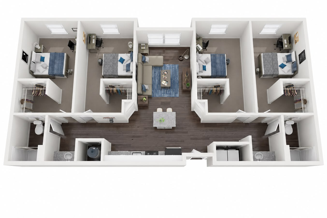 Floorplan of apartment (one room is available) - One Private Room in a 4x2 Unit at Park West Apartments