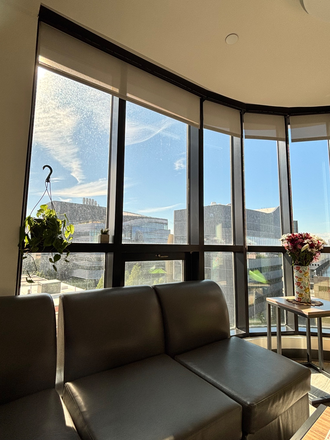 Living room/couch area with panel windows - SUMMER 1&2 SUBLET Lightview Apartments (on campus!)