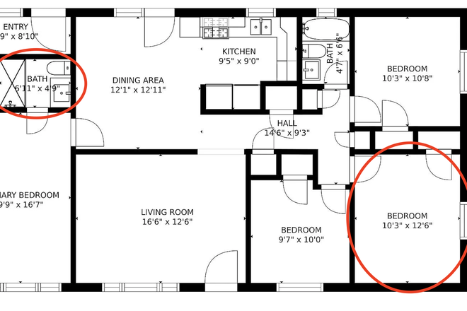 Floor plan with available bedroom/bathroom marked - 715 37th St Spring Semester Sublease House