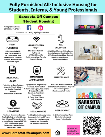 All Amenities Included - Furnished All Inclusive Private Single Bedrooms & Whole Homes for Students --RCAD, USF, New College