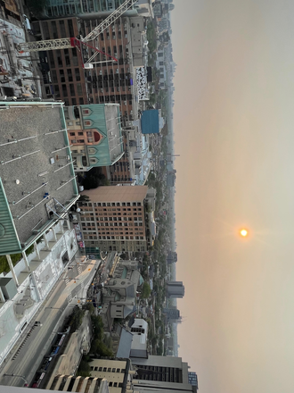 View from outside balcony window - 1 bedroom condo at Dundas/ University. Fully furnished.