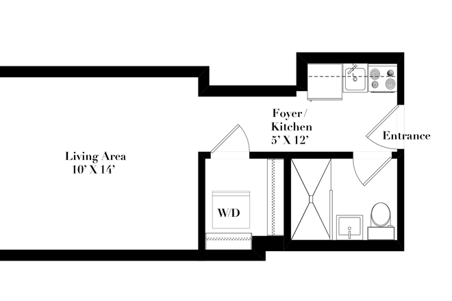 Floorplan - Studio with gym, rooftop, and close to the subway