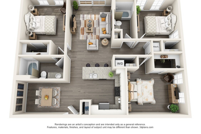 Floorplan for the three bedroom apartment - The Factory at Park Circle