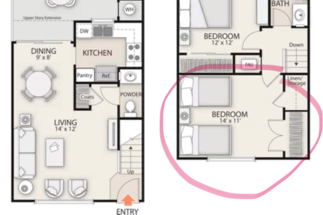 Floorplan of townhouse. - UTC Cornell Townhouse, 5 minute walk to campus!