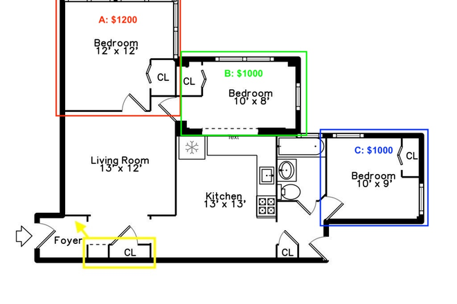 Floor Plan - AVAIL 9/1! Sunny Apartments next to Harvard Ave Station Closed to BU/T line, NO FEE!!