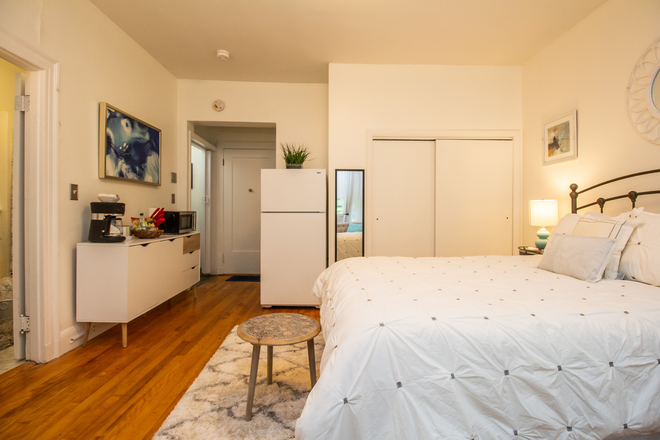 Bed, Fridge, Closet - BEA1253C4 Cozy, Spacious Studio In Coolidge Corner Apartments