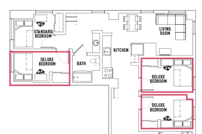floor plan of suite with room highlighted - Lightview Apartment Single Room