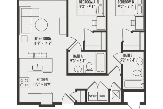 2X2 Juno Deluxe Plus - Floor Plan - Northside Apartments