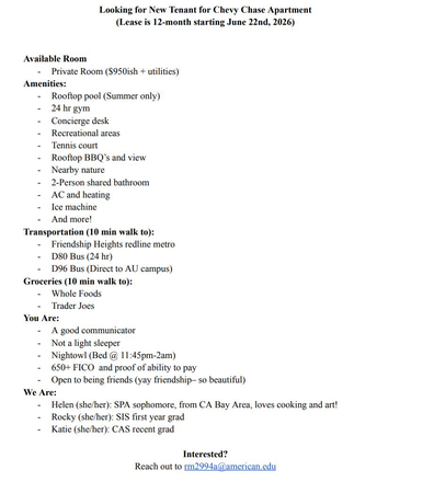 Amenitites - Looking for 1 More Roommate at Willard Towers Apartments