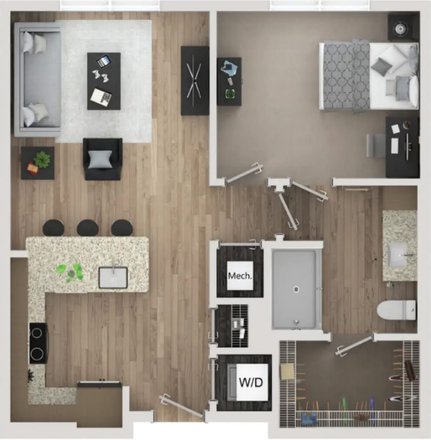 Unit floor plan - 1 Bed 1 Bath Private Unit at Elara at the Sawmill