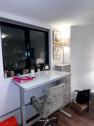 Standing desk with drawers and bookshelf - Summer sublet! Fully furnished 2BR/2B in 2 Soldier’s Field Park