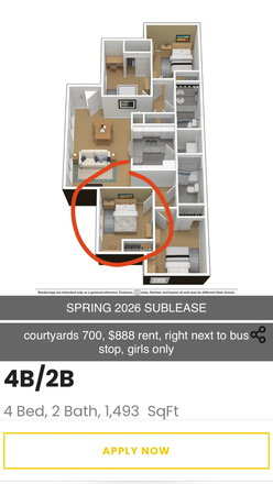 Bedroom unit that is available - The Courtyards 700, One Bed in 4x2 Unit