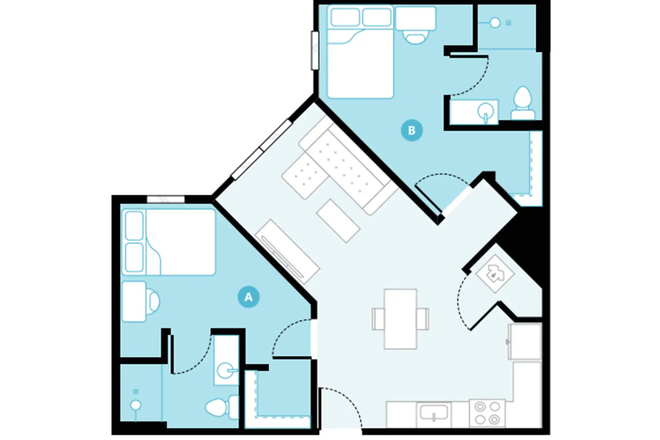 floor plan - The Hub Blacksburg 2x2 B standard apartment