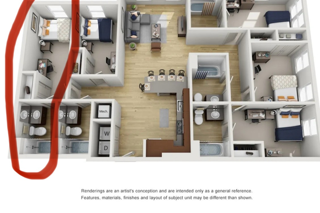 Unit layout room A - Tenn Student Living Apartments