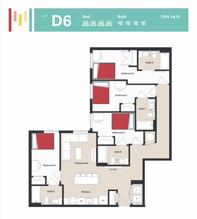 Floor Plan (Subleasing Unit B) - LEASING A ROOM AT A 4X4 Fall 2026 SUBLEASE - TEMPO COLLEGE PARK Apartments