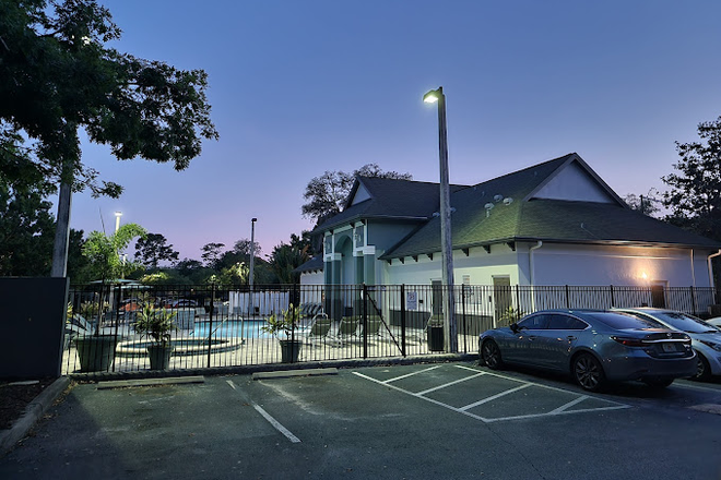 Parking lot and pool area - Station 42 Apartments