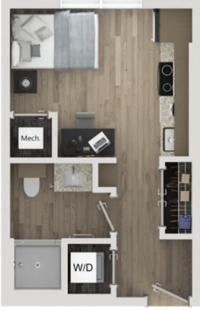 Studio floorplan facing the pool - Elara (studio apartment to relet for advanced entry for the full year)