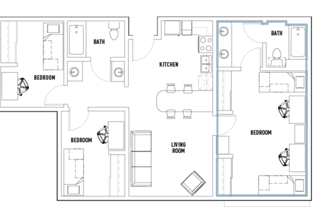 Floor Plan - VDCN 3 Bed - 2 Bath Apartment, Shared Bedroom (Female Only)