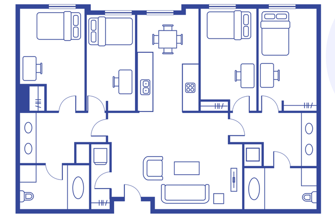 Floorplan - University View Apartments, 1 Bed in 4x2 close to campus