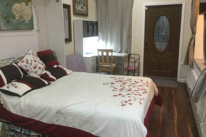 Queen size bed, study desk, book case, sofa with coffee table - Furnished studio apt-Old Trenton Rd-Princeton Junction