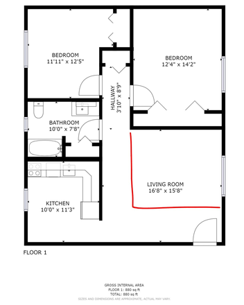 Floorplan with proposed living room space marked - 135, Presidential Apartments II