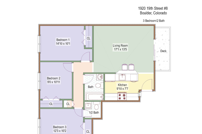 Floor Plan - 1920 19th St. (3BR/2BA) Apartments