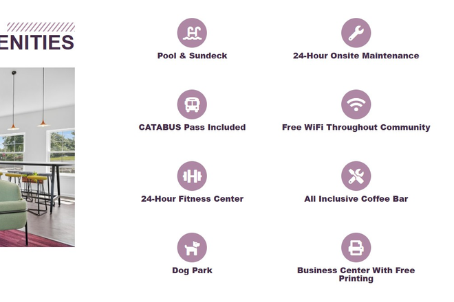 Amenities Offered - Tremont Student Living, Lease Buyout
