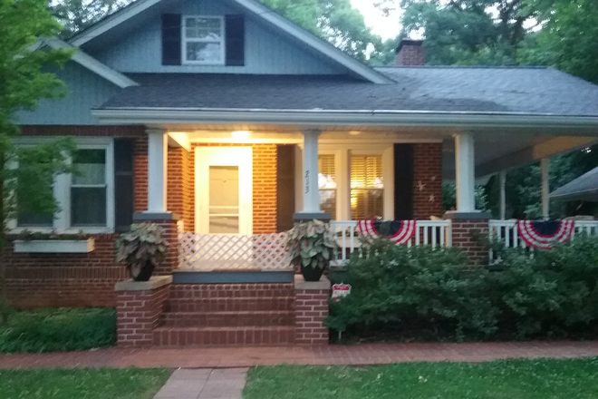 House and front porch - Lovely home, easy walk to campus, private BR, BA, Study Rm; share Kitchen, DR, W&D, Porch, cat & dog