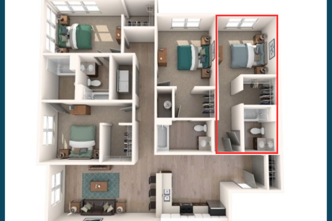 Floorplan of Apartment. Other pictures and videos available upon request. - The Finmore- 4 bed/4 bath