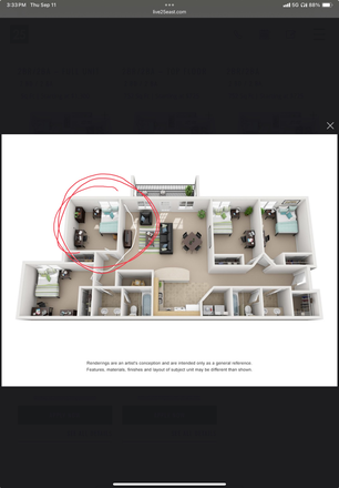 The circled is the bedroom you would get. - 25 East