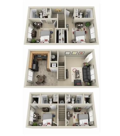 4x4.5 - Squire Hill Apartments - 4 bedroom 4.5 bath (can lease full apartment or individual rooms)