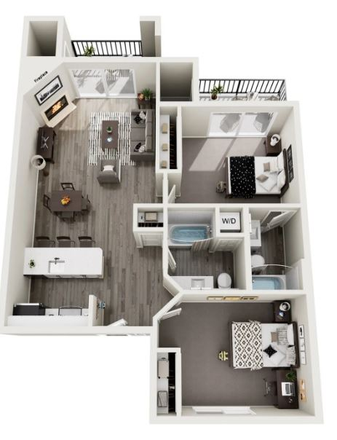Bedroom with private bath and patio. - Union Baseline Apartments