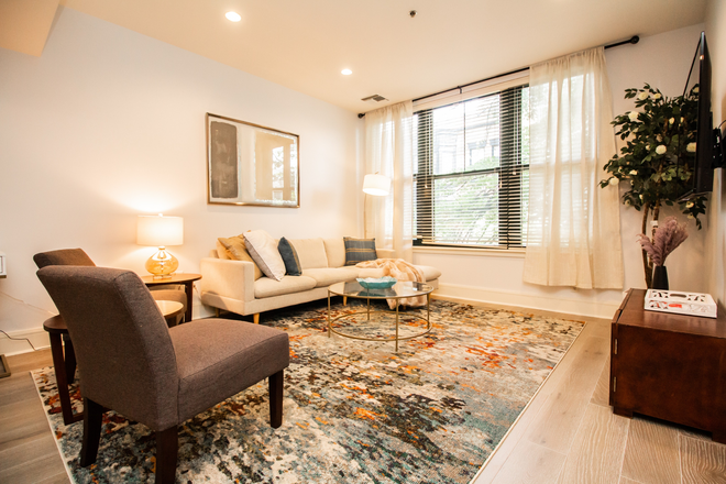 Living Room - WAS1387203 Luxury 1-bed w/ loft & 2 bath, in-unit laundry