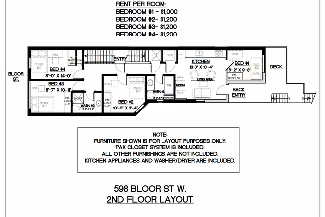 Floor plan - 3 Bedrooms available - Fully renovated apartment, Bloor & Bathurst, room starting from $1,000-$1,200