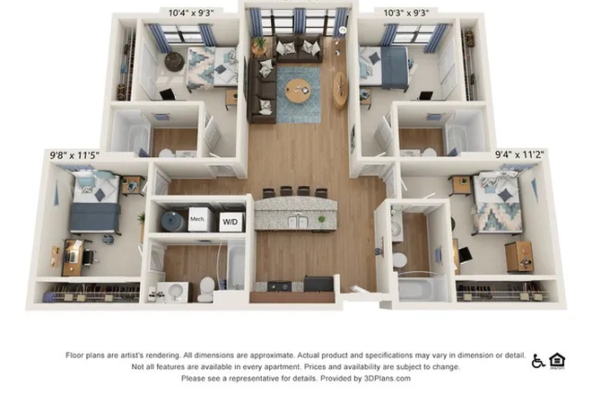 Floor plan - The Varsity -- 1 Room in a 4x4 Apt (En-suite Bathroom)
