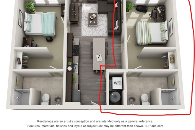 1b1b in 2b2b, highlighted in red - Skyvue Apartments