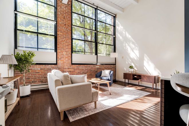 Living area - Luxury Furnished Loft at Aberdeen Lofts:  1 Bedroom + Office, 2 Baths, Parking, Pets OK