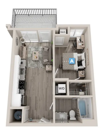 Unit floorplan - 1 Bed Apartment w/ Balcony