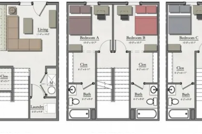 Image shows a floor plan of the apartment and what your room would look like - Hannah Lofts spring sublet 1b 1bath