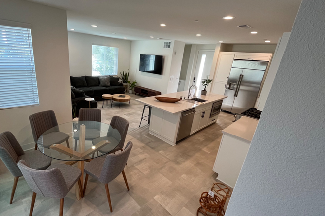 Open plan living space - Fully furnished private bedroom with shared bathroom for rent!