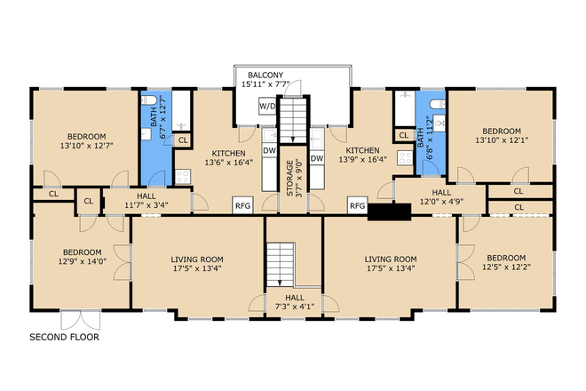 Layout - Great Second Floor Two Bedroom on Maple Street Near Everything Apartments